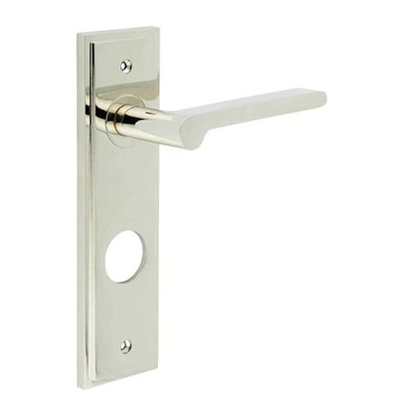 High quality image of Burlington - Fitzrovia Door Handle Din Bathroom Backplate Polished Nickel Sku. BUR15KIT169