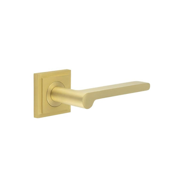 This is an image showing the Frelan - Fitzrovia Door Handles Square Stepped Rose Satin Brass available to order from Trade Door Handles in Kendal