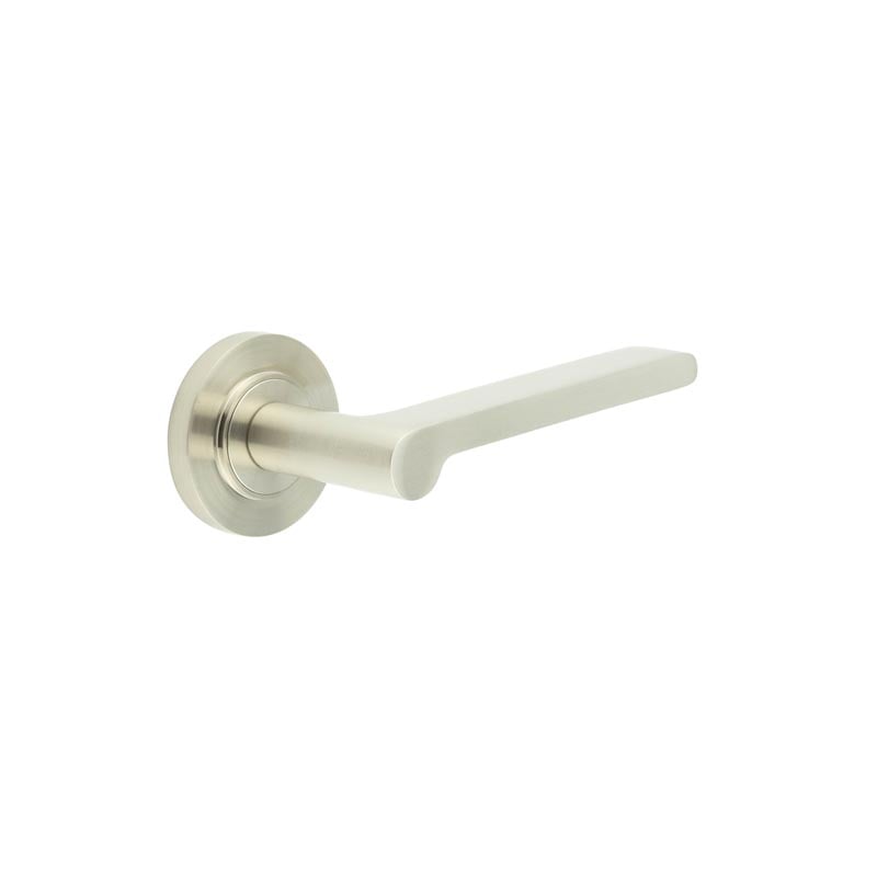 This is an image showing the Frelan - Fitzrovia Door Handles Plain Rose Satin Nickel available to order from Trade Door Handles in Kendal