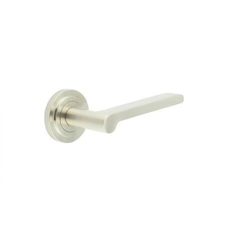 This is an image showing the Frelan - Fitzrovia Door Handles Stepped Rose Satin Nickel available to order from Trade Door Handles in Kendal