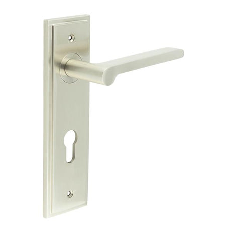 High quality image of Burlington - Fitzrovia Door Handle Din Euro Backplate Satin Nickel Sku. BUR15KIT324