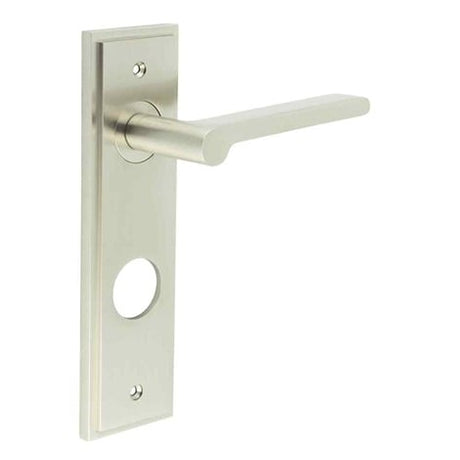 High quality image of Burlington - Fitzrovia Door Handle Din Bathroom Backplate Satin Nickel Sku. BUR15KIT325