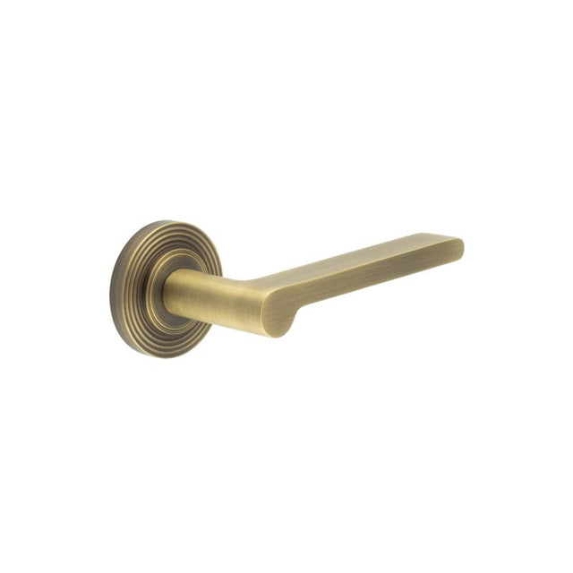 High quality image of Burlington - Fitzrovia Door Handles Reeded Rose Antique Brass Sku. BUR15KIT4