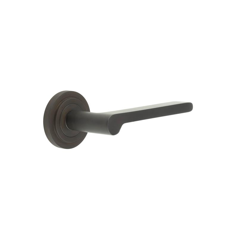 This is an image showing the Frelan - Fitzrovia Door Handles Stepped Rose Dark Bronze available to order from Trade Door Handles in Kendal