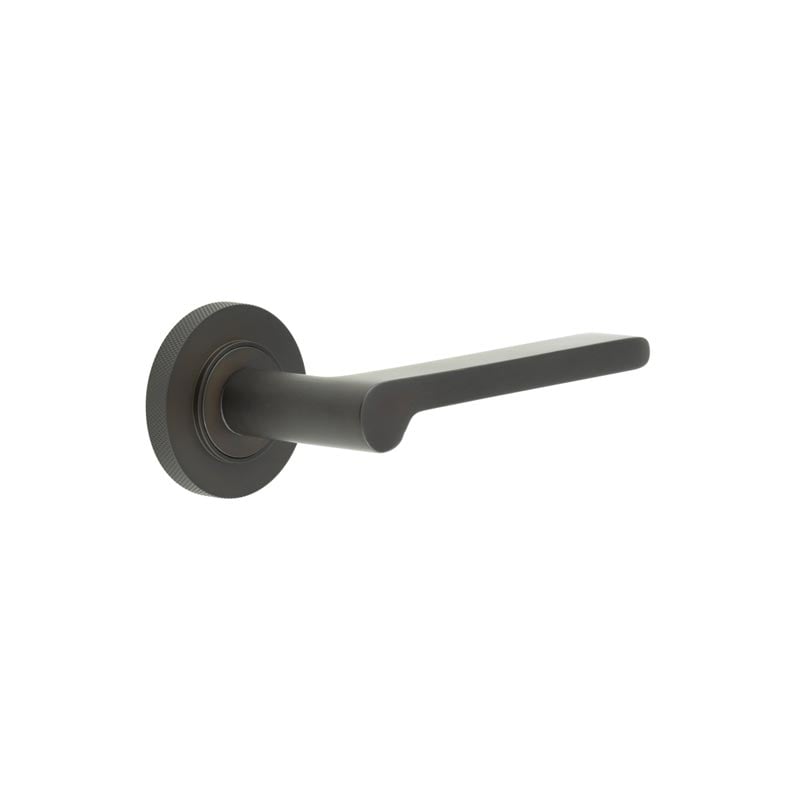 This is an image showing the Frelan - Fitzrovia Door Handles Knurled Rose Dark Bronze available to order from Trade Door Handles in Kendal