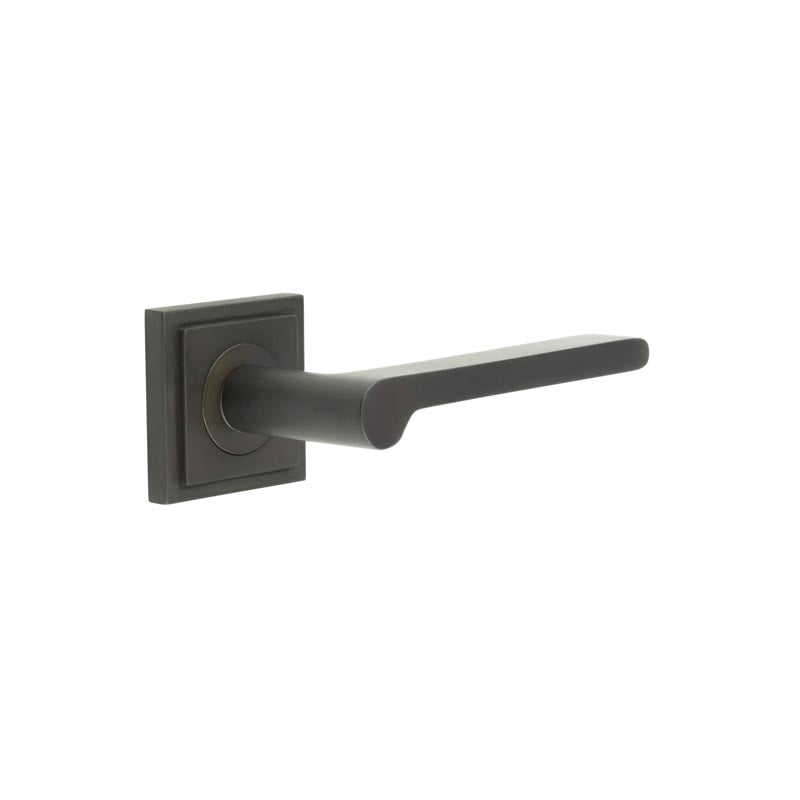 This is an image showing the Frelan - Fitzrovia Door Handles Square Stepped Rose Dark Bronze available to order from Trade Door Handles in Kendal