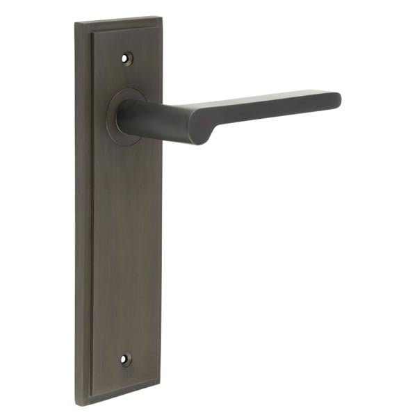 This is an image showing the Frelan - Fitzrovia Door Handle Latch Backplate Dark Bronze available to order from Trade Door Handles in Kendal