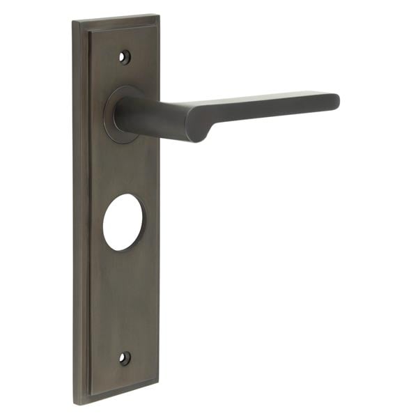 This is an image showing the Frelan - Fitzrovia Door Handle Bathroom Backplate Dark Bronze available to order from Trade Door Handles in Kendal