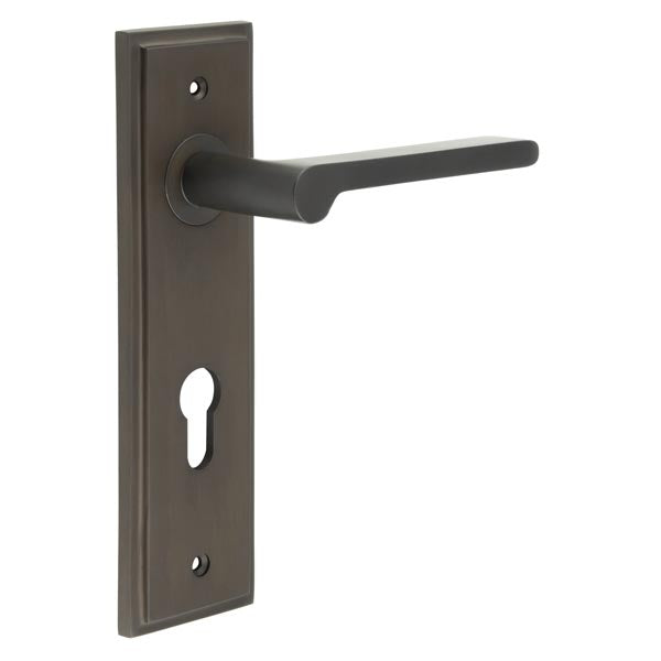 High quality image of Burlington - Fitzrovia Door Handle Din Euro Backplate Dark Bronze Sku. BUR15KIT90