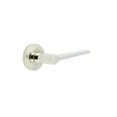 This is an image showing the Frelan - Knightsbridge Door Handle on Chamfered Rose Polished Nickel available to order from Trade Door Handles in Kendal