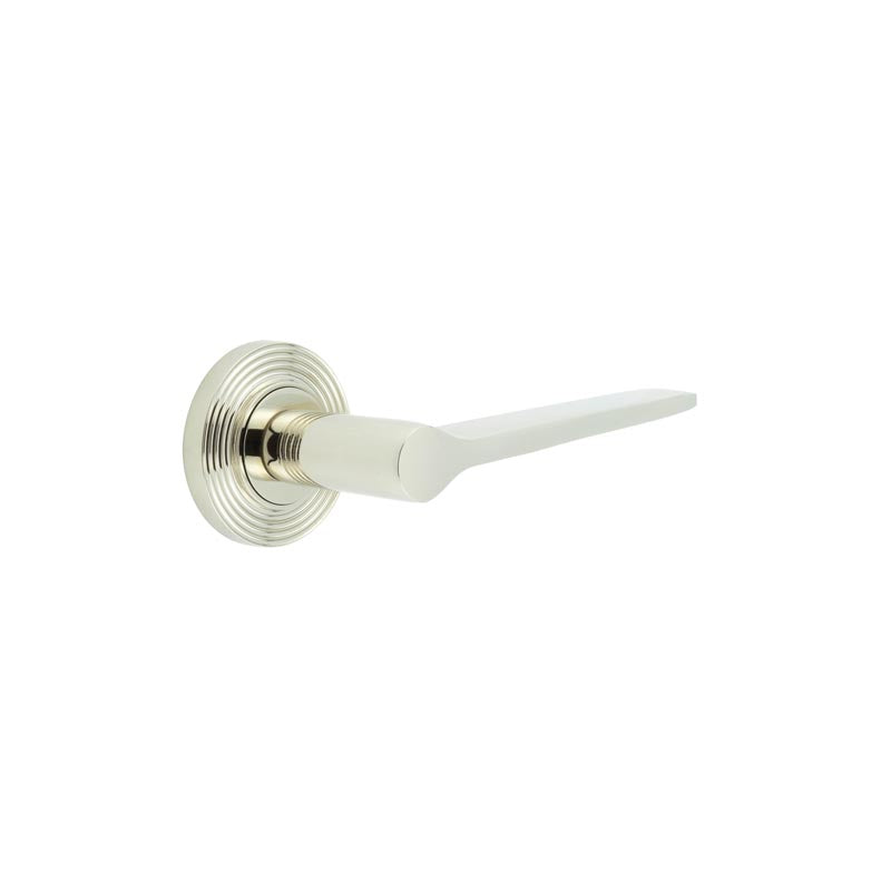 High quality image of Burlington - Knightsbridge Door Handle on Reeded Rose Polished Nickel Sku. BUR20KIT160