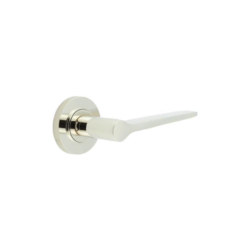 High quality image of Burlington - Knightsbridge Door Handle on Knurled Rose Polished Nickel Sku. BUR20KIT161