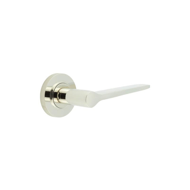 High quality image of Burlington - Knightsbridge Door Handle on Knurled Rose Polished Nickel Sku. BUR20KIT161