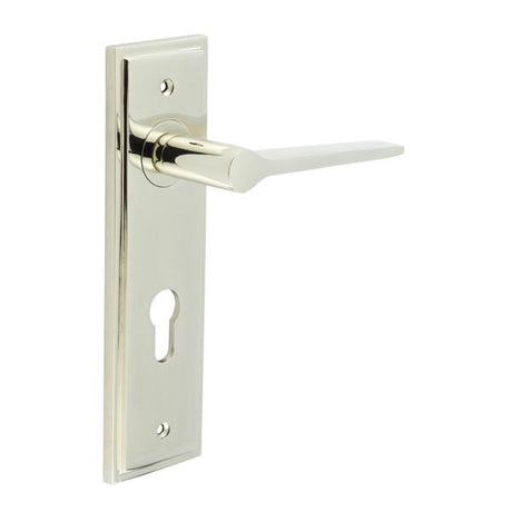 High quality image of Burlington - Knightbridge Door Handle Din Euro Backplate Polished Nickel Sku. BUR20KIT168