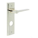 High quality image of Burlington - Knightbridge Door Handle Din Bathroom Backplate Polished Nickel Sku. BUR20KIT169