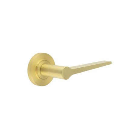 This is an image showing the Frelan - Knightsbridge Door Handle on Plain Rose Satin Brass available to order from Trade Door Handles in Kendal