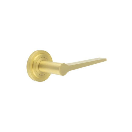 This is an image showing the Frelan - Knightsbridge Door Handle on Stepped Rose Satin Brass available to order from Trade Door Handles in Kendal