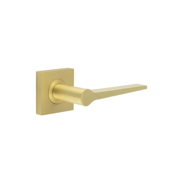 This is an image showing the Frelan - Knightsbridge Door Handle on Square Plain Rose Satin Brass available to order from Trade Door Handles in Kendal