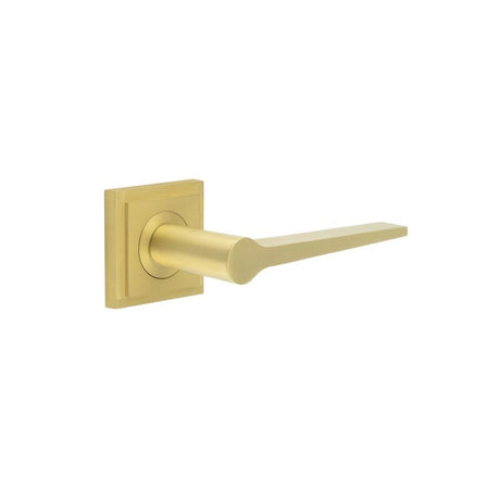 This is an image showing the Frelan - Knightsbridge Door Handle on Square Stepped Rose Satin Brass available to order from Trade Door Handles in Kendal