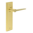 This is an image showing the Frelan - Knightbridge Door Handle Latch Backplate Satin Brass available to order from Trade Door Handles in Kendal