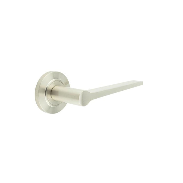 This is an image showing the Frelan - Knightsbridge Door Handles Stepped Rose Satin Nickel available to order from Trade Door Handles in Kendal