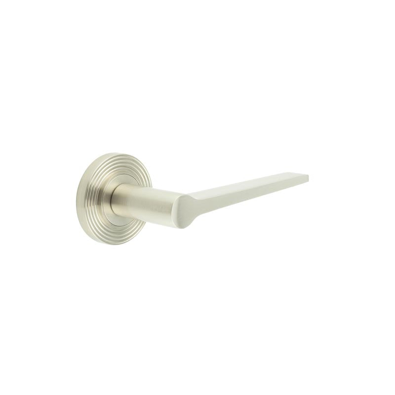 High quality image of Burlington - Knightsbridge Door Handle on Reeded Rose Satin Nickel Sku. BUR20KIT316
