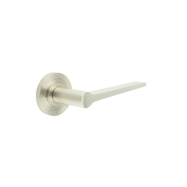 High quality image of Burlington - Knightsbridge Door Handle on Reeded Rose Satin Nickel Sku. BUR20KIT316