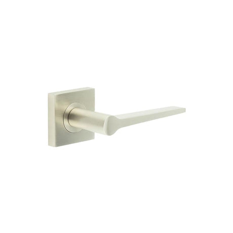 This is an image showing the Frelan - Knightsbridge Door Handle on Square Plain Rose Satin Nickel available to order from Trade Door Handles in Kendal