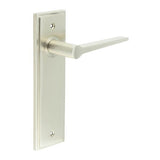 High quality image of Burlington - Knightbridge Door Handle Latch Backplate Satin Nickel Sku. BUR20KIT320