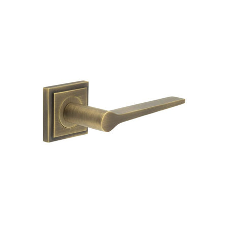 High quality image of Burlington - Knightsbridge Door Handle on Square Stepped Rose Antique Brass Sku. BUR20KIT7