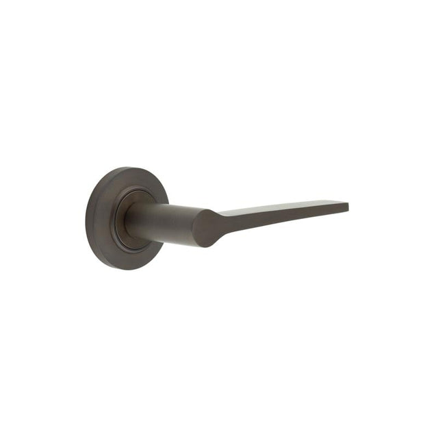 This is an image showing the Frelan - Knightsbridge Door Handle on Chamfered Rose Dark Bronze available to order from Trade Door Handles in Kendal