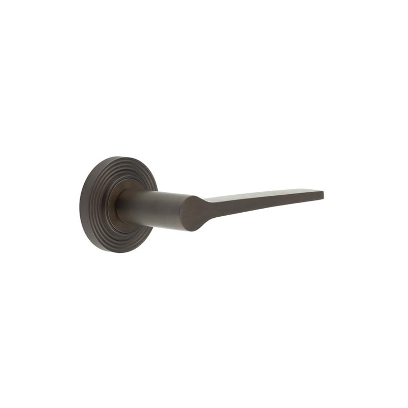 This is an image showing the Frelan - Knightsbridge Door Handle on Reeded Rose Dark Bronze available to order from Trade Door Handles in Kendal