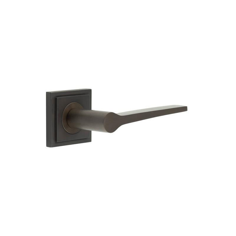 High quality image of Burlington - Knightsbridge Door Handle on Square Stepped Rose Dark Bronze Sku. BUR20KIT85