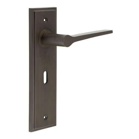 High quality image of Burlington - Knightbridge Door Handle Lock Backplate Dark Bronze Sku. BUR20KIT87