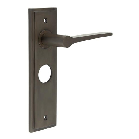 This is an image showing the Frelan - Knightbridge Door Handle Bathroom Backplate Dark Bronze available to order from Trade Door Handles in Kendal