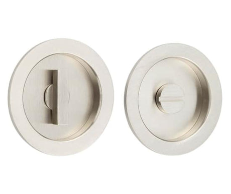 This is an image showing the Burlington - 65x12x3mm SN round concealed WC flush pull set available to order from Trade Door Handles in Kendal