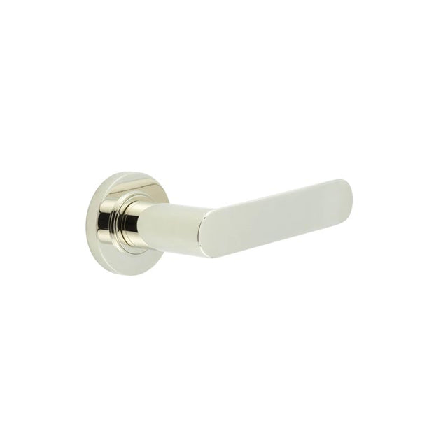 This is an image showing the Frelan - Kensington Door Handles Plain Rose Polished Nickel available to order from Trade Door Handles in Kendal