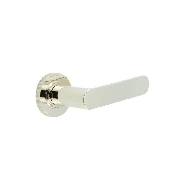 High quality image of Burlington - Kensington Door Handles Knurled Rose Polished Nickel Sku. BUR25KIT161