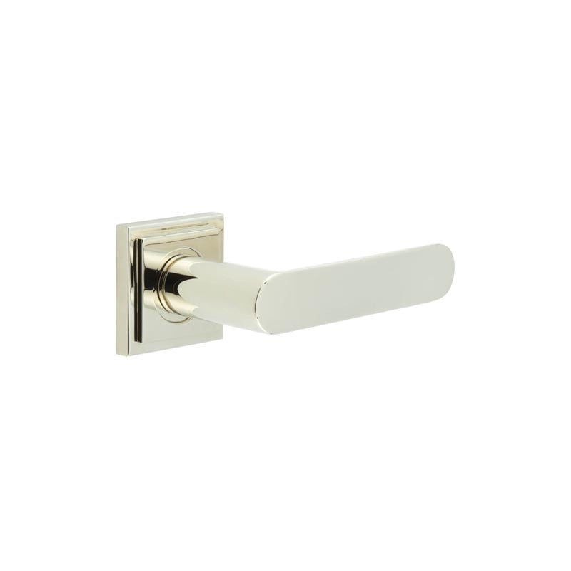 This is an image showing the Frelan - Kensington Door Handles Square Stepped Rose Polished Nickel available to order from Trade Door Handles in Kendal