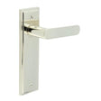 High quality image of Burlington - Kensington Door Handle Latch Backplate Polished Nickel Sku. BUR25KIT164