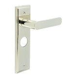 High quality image of Burlington - Kensington Door Handle Bathroom Backplate Polished Nickel Sku. BUR25KIT166