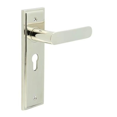 High quality image of Burlington - Kensington Door Handle Euro Backplate Polished Nickel Sku. BUR25KIT167