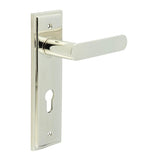 High quality image of Burlington - Kensington Door Handle Din Euro Backplate Polished Nickel Sku. BUR25KIT168
