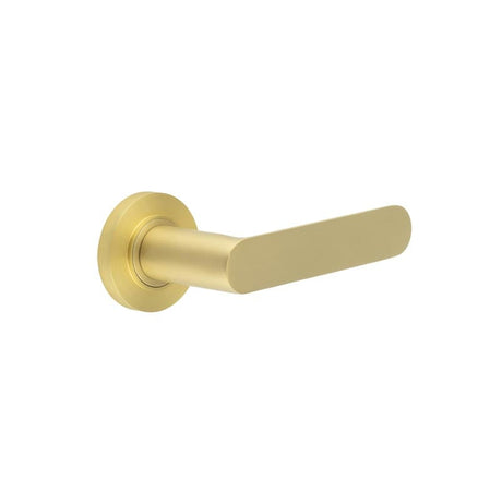 This is an image showing the Frelan - Kensington Door Handles Plain Rose Satin Brass available to order from Trade Door Handles in Kendal