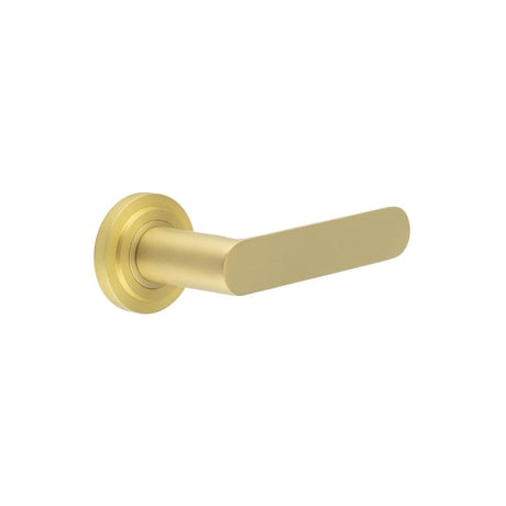 This is an image showing the Frelan - Kensington Door Handles Stepped Rose Satin Brass available to order from Trade Door Handles in Kendal