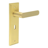 High quality image of Burlington - Kensington Door Handle Lock Backplate Satin Brass Sku. BUR25KIT243