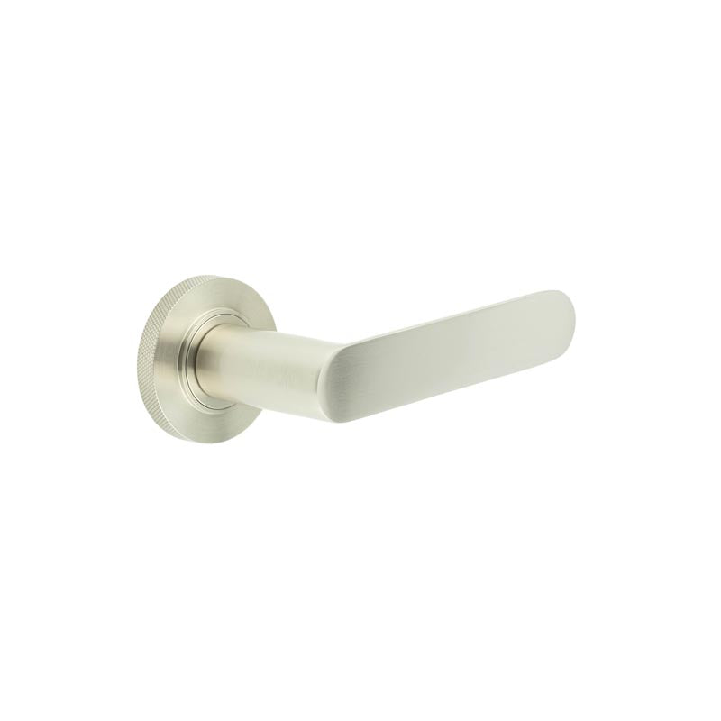 High quality image of Burlington - Kensington Door Handles Knurled Rose Satin Nickel Sku. BUR25KIT317