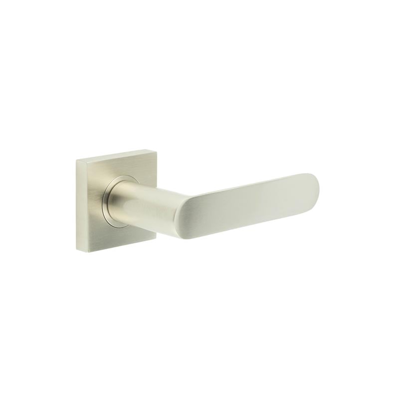 This is an image showing the Frelan - Kensington Door Handles Square Plain Rose Satin Nickel available to order from Trade Door Handles in Kendal