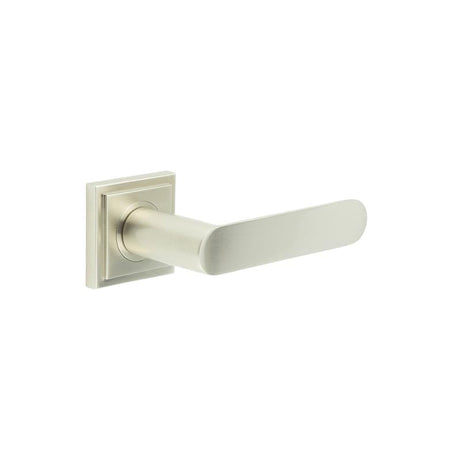 This is an image showing the Frelan - Kensington Door Handles Square Stepped Rose Satin Nickel available to order from Trade Door Handles in Kendal