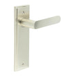 High quality image of Burlington - Kensington Door Handle Latch Backplate Satin Nickel Sku. BUR25KIT320